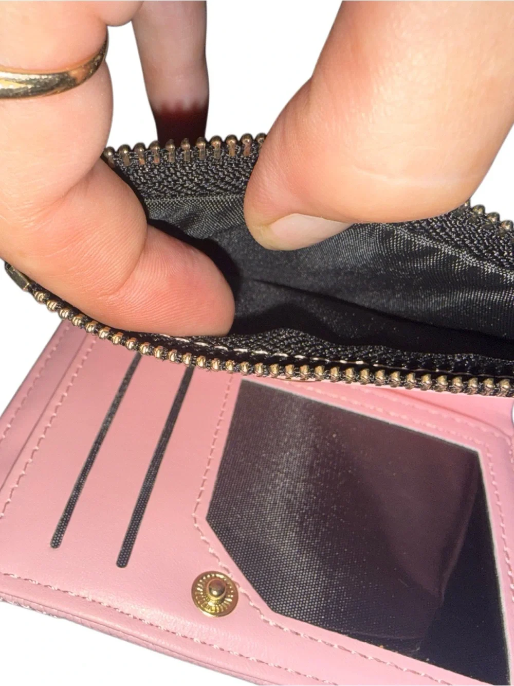 Pink Quilted Compact Wallet Bifold Cash Coin Card Holder ID Window Gold Hardware